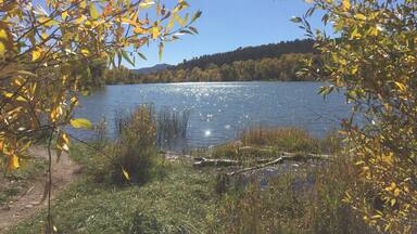 Monastery Lake, part of the adjacent originally Trappist abbey, is now voluntarily leased to the New Mexico Game & Fish Department by the current Benedictine order. Regularly stocked with trout, this lovely pond is also beautiful to walk around on the dirt trail that rings it.