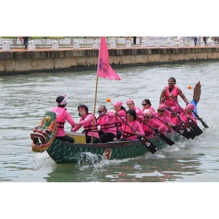 Dragon boat race in Malacca River. As the river is narrow, only 2 boats take part at each time...