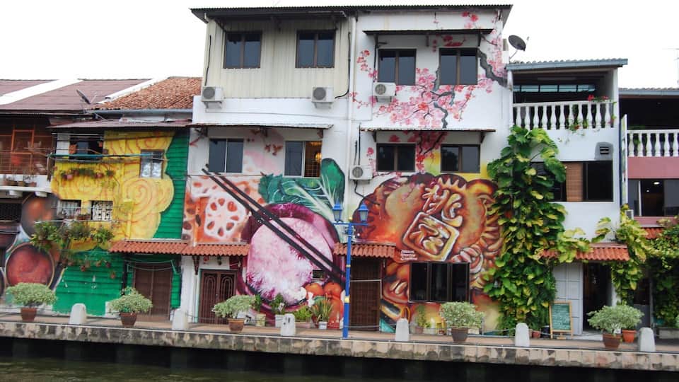 Local food is painted along this section of the riverwalk in Melaka, Malaysia. I love the bright colors and exaggerated sizes!
