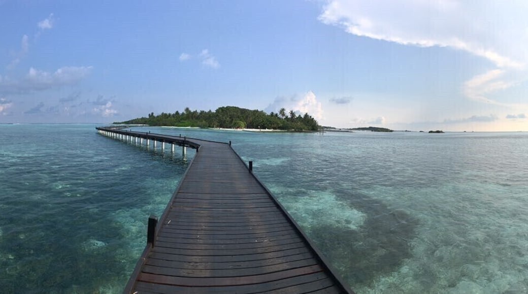 #LifeAtExpedia
Beautiful Adaaran Select Hudhuranfushi resort in stunning Maldives.
After proposing to my now fiance (she said yes!) we had the privilege of sleeping in the over water bungalows.
This was our view walking back to the island each day with sharks passing beneath