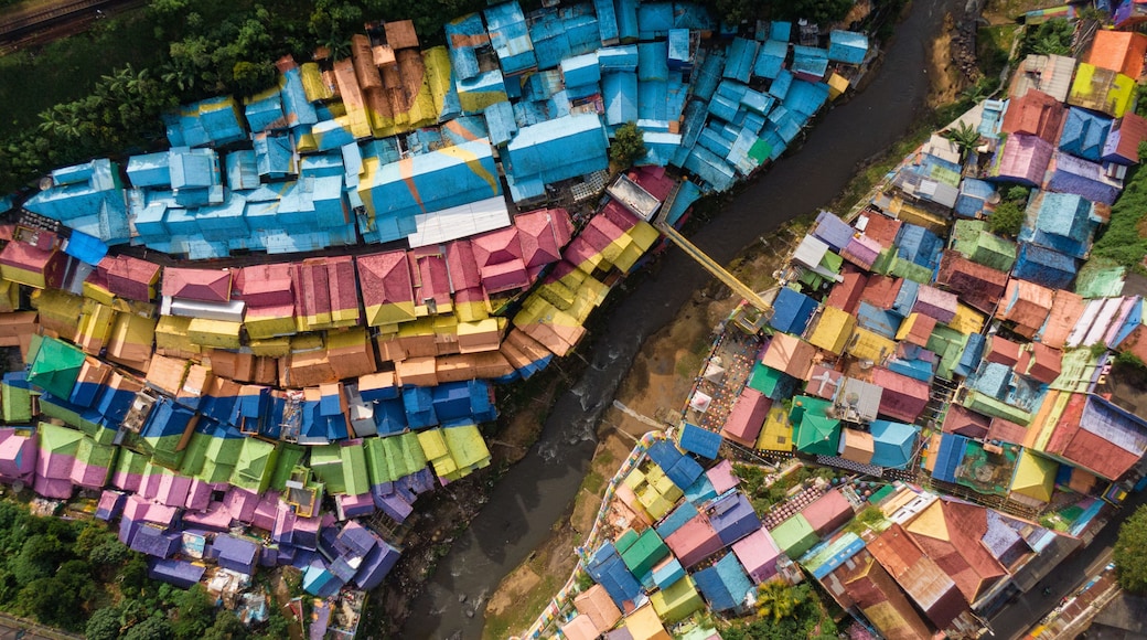 View from above of Colorful Village (Kampung Warna Warni) Jodipan and Tridi Village, Malang East Java, Indonesia, Asia