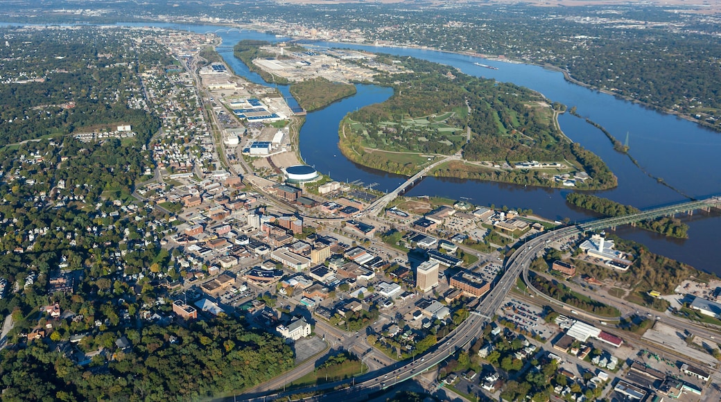 aerial view of Moline, Illinois on Mississippi River