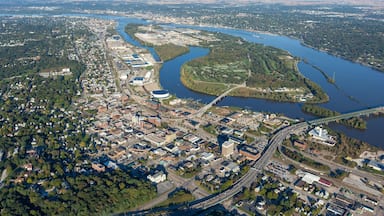 aerial view of Moline, Illinois on Mississippi River