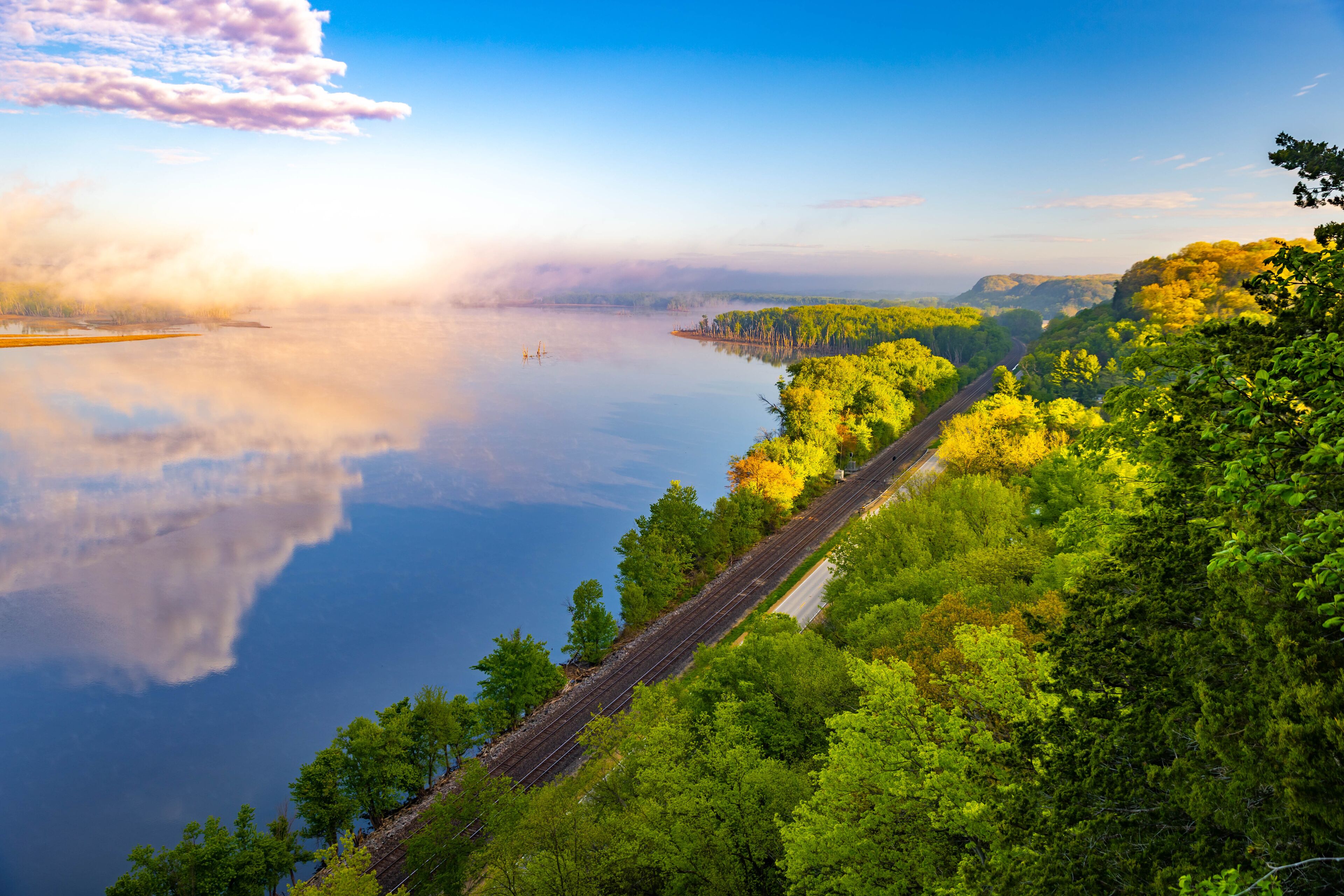 Mississippi River Sunrise from Eagles Point Scenic View in Mississippi Palisades State Park Illinois