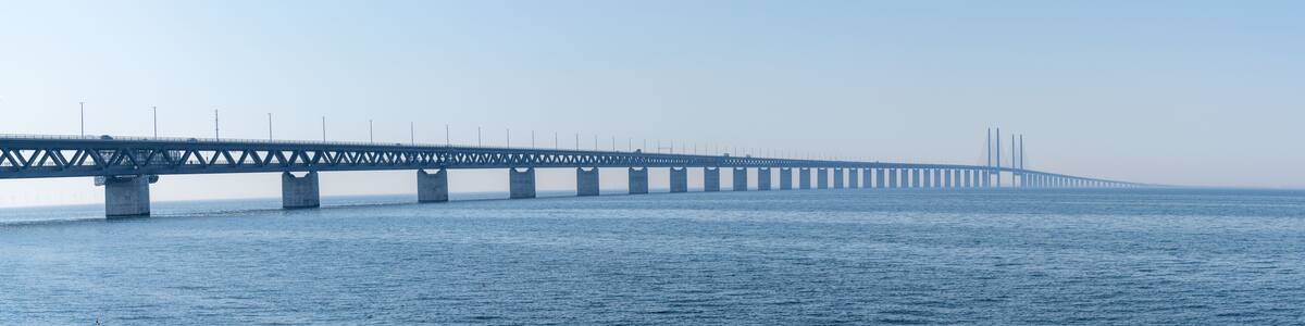 panorama view of the Oresund bridge between Denmark and Sweden