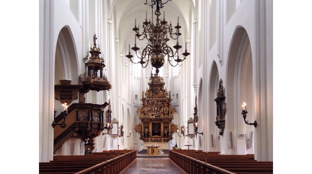 Magnificent church with exceptional details. Corners of the church have old frescos on the ceilings and tomb stones? (I think) on the floors. The white walls are gorgeous in contrast with the warmth of the pews and floors. The organ is huge and has a lot of hidden gems carved into it. I want to be married in here :)