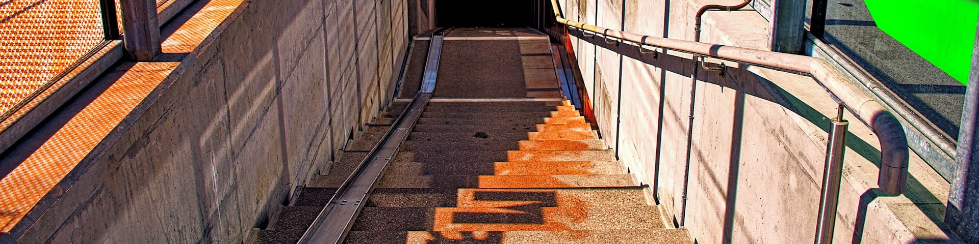 Staircase down to the underground bike parking space