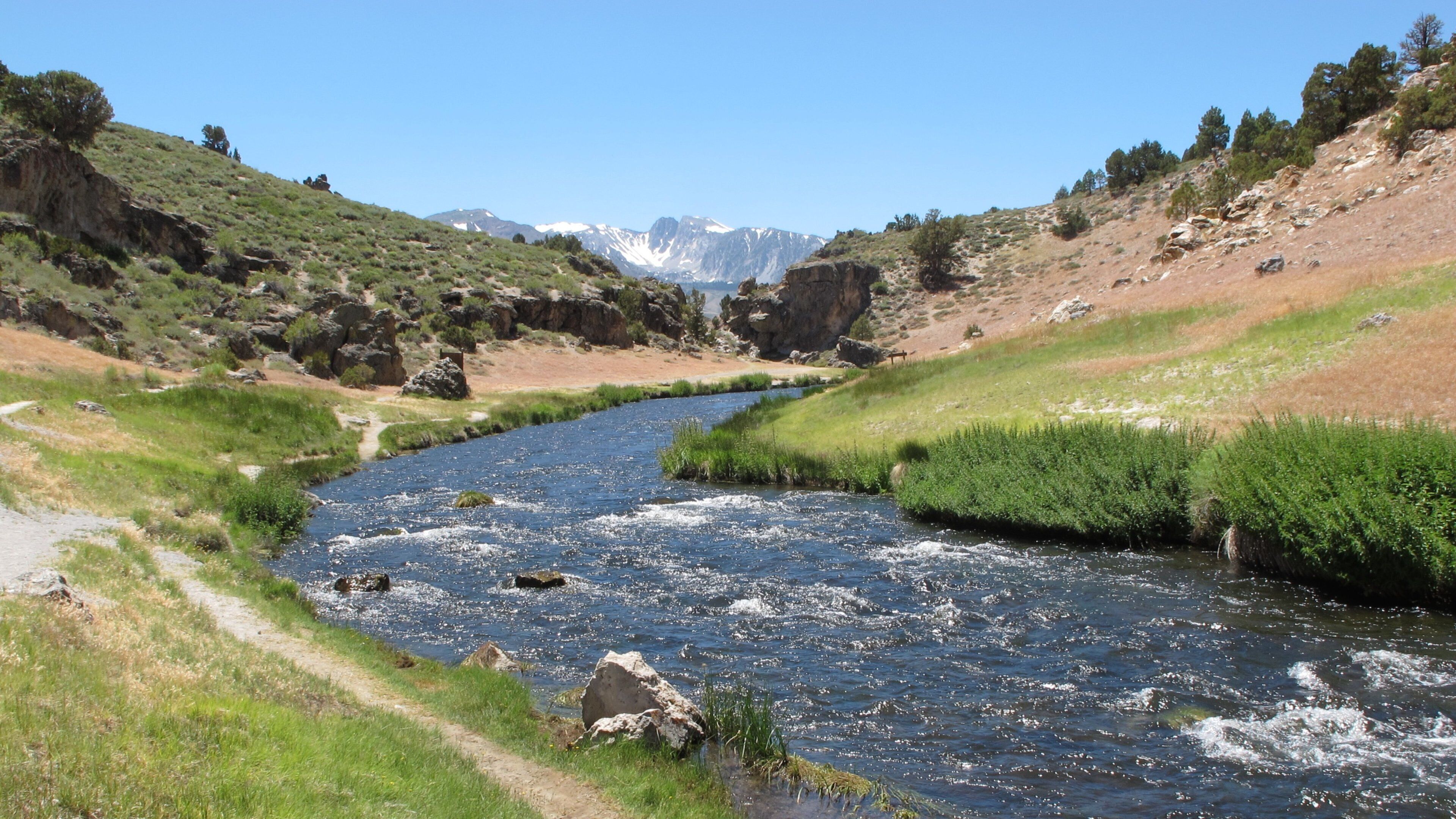 Mammoth Lakes featuring farmland and a river or creek