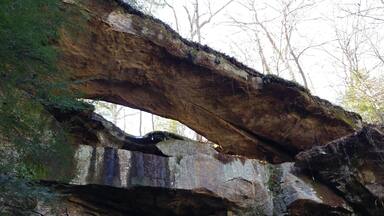 Ladd Natural Bridge is one of the most impressive natural arches in Ohio. The bridgespan is 40 feet long, 12 feet wide and 5 feet thick--strong enough to hold a vehicle.
In fact, it was once promoted as a tourist attraction that some visitors actually drove their cars over.
The arch is located in Cutler, OH inside a state nature preserve, however the preserve is surrounded by private property. So, in order to visit, the Ohio Department of Natural Resources must be contacted to obtain an access permit. (It's free!)
#FindingtheUniverse
