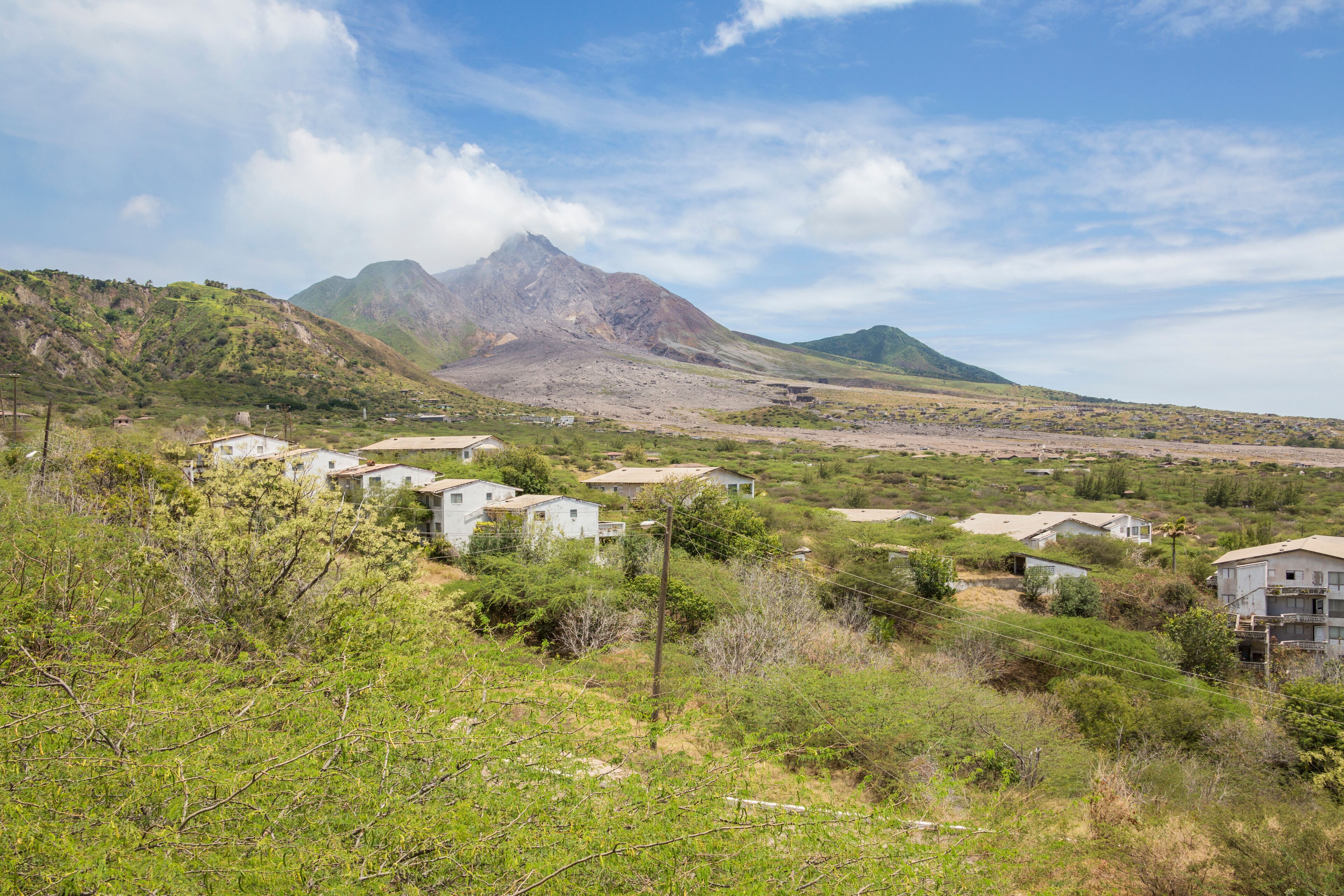View of the haze around the peak of SoufriÃ¨re Hills volcano Montserrat Caribbean Leeward Islands Lesser Antilles