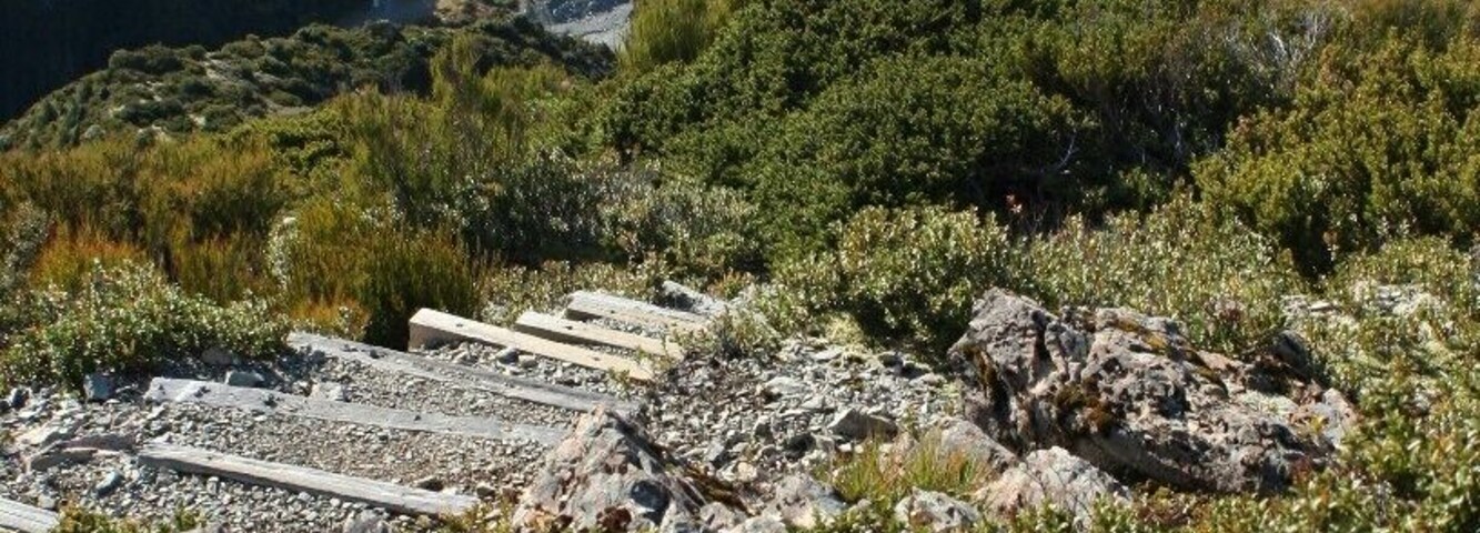View of Mt. Cook Village from the Red Tarns Track.