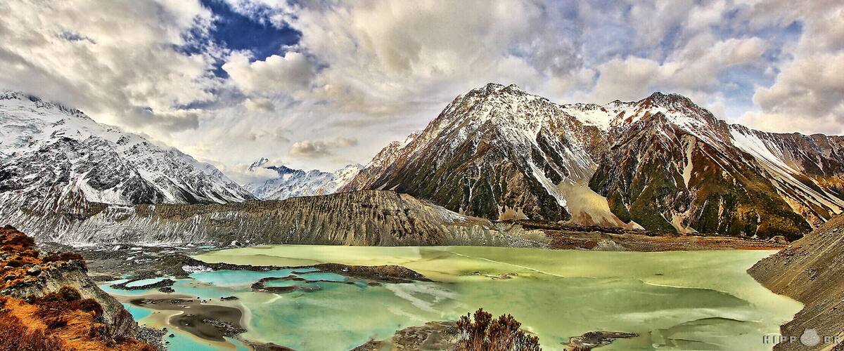 This was taken at the Kea Point lookout at Mt Cook National Park. It was an easy trek and the view was phenomenal. We got there just as the sun was about to go behind the mountains so I was glad that I could capture what was left of the light on those snow-capped peaks. The giant mountain there is Mt Wakefield and just to the left of it is Mt Cook, nearly fully covered by those stubborn clouds. The Muller Glacier down the bottom definitely gave the image a good colour contrast as well.