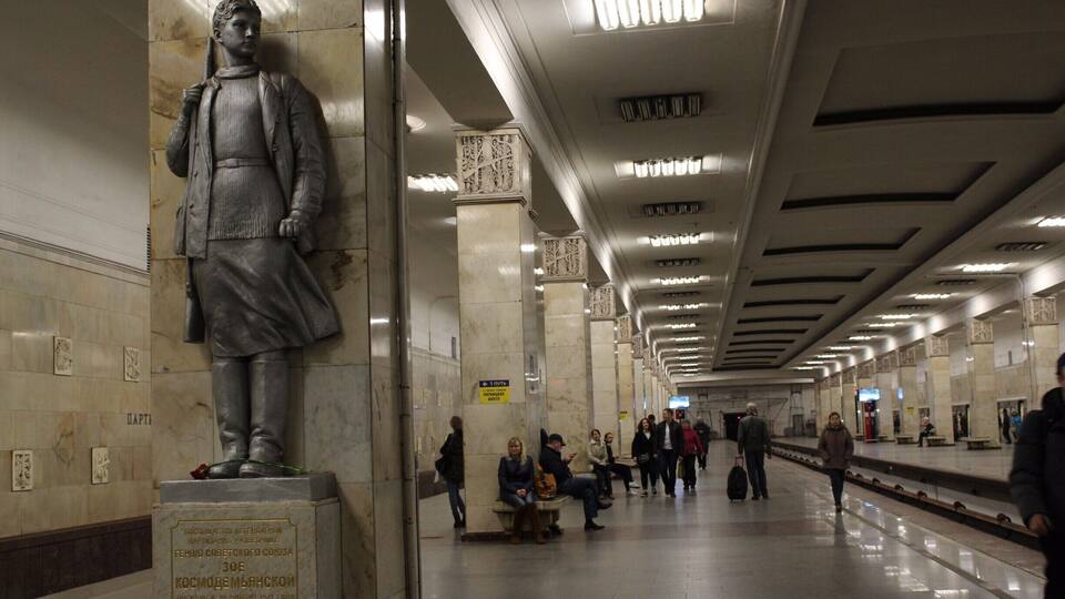 A statue in a subway station.