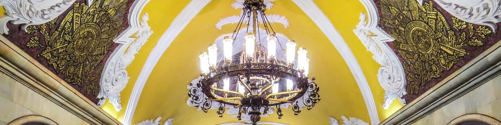 Komsomolskaya metro station in Line 5, Moscow, Russia. There are many beautiful metro stations like this one in Moscow and they have become a tourist attraction.