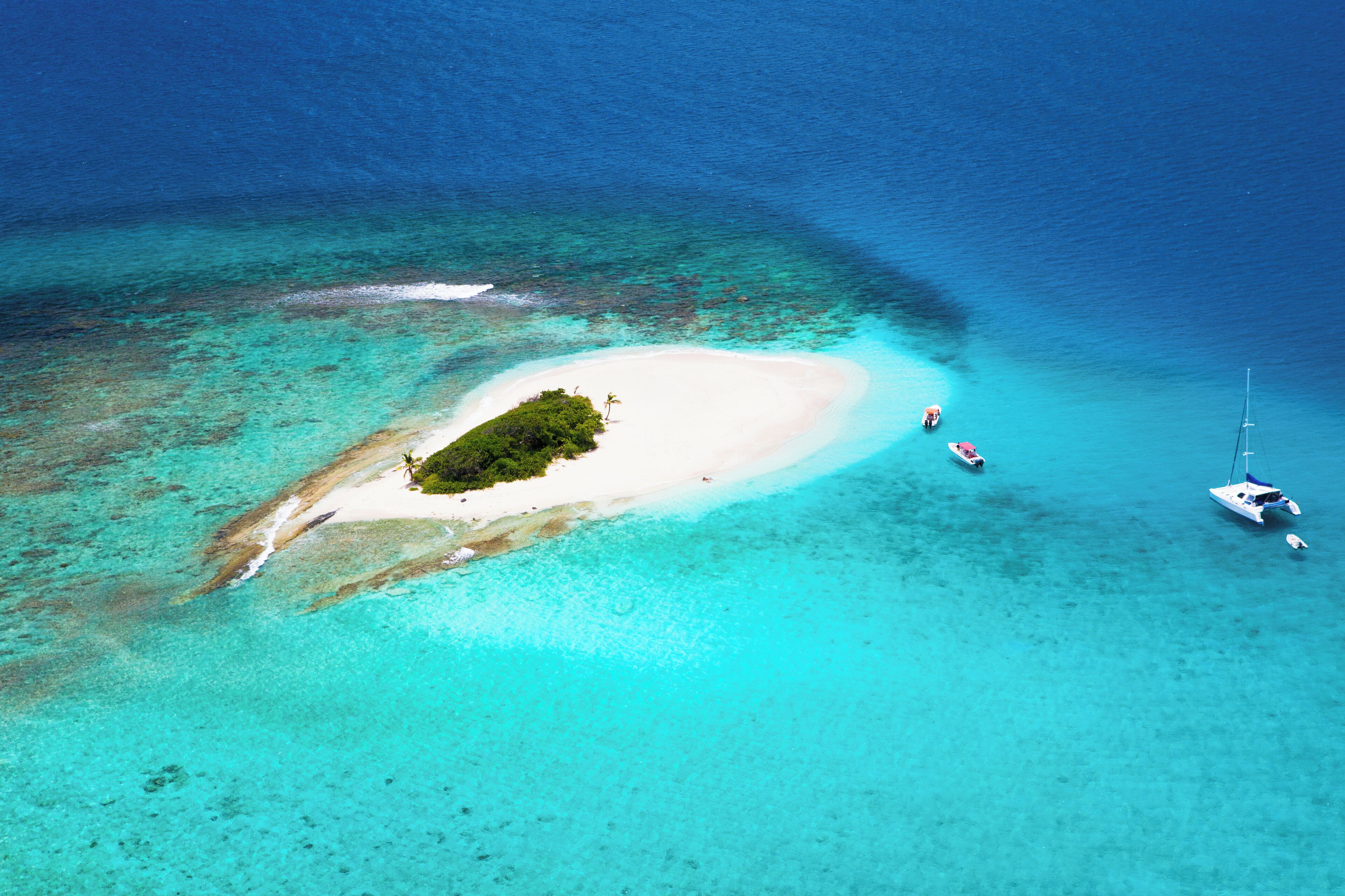 aerial shot of a deserted island in British Virgin Islands