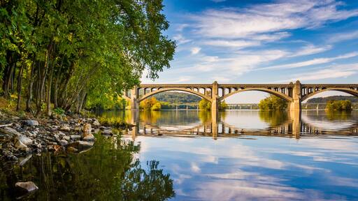 The Veterans Memorial Bridge reflecting in the Susquehanna River