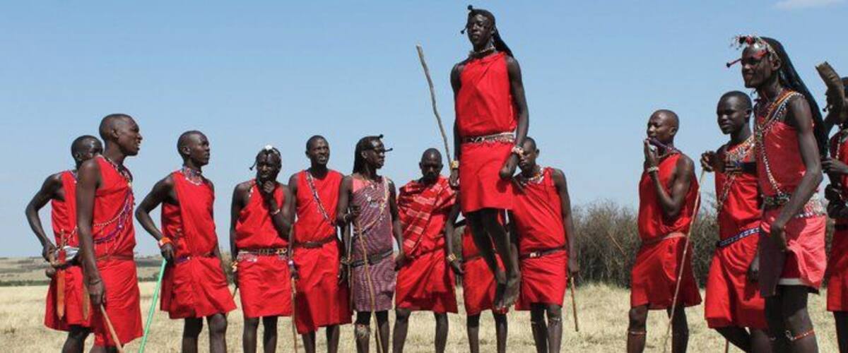 Maasai warriors doing the jump dance. It's also know as Adumu or Aigus, which means "to jump" in the Maasai's native language.
They do this ceremony to mark the coming of age of young Maasai warriors and as also a show of strength and manhood. This is how a Maasai warrior finds a mate, the highest jumper gets the gals.