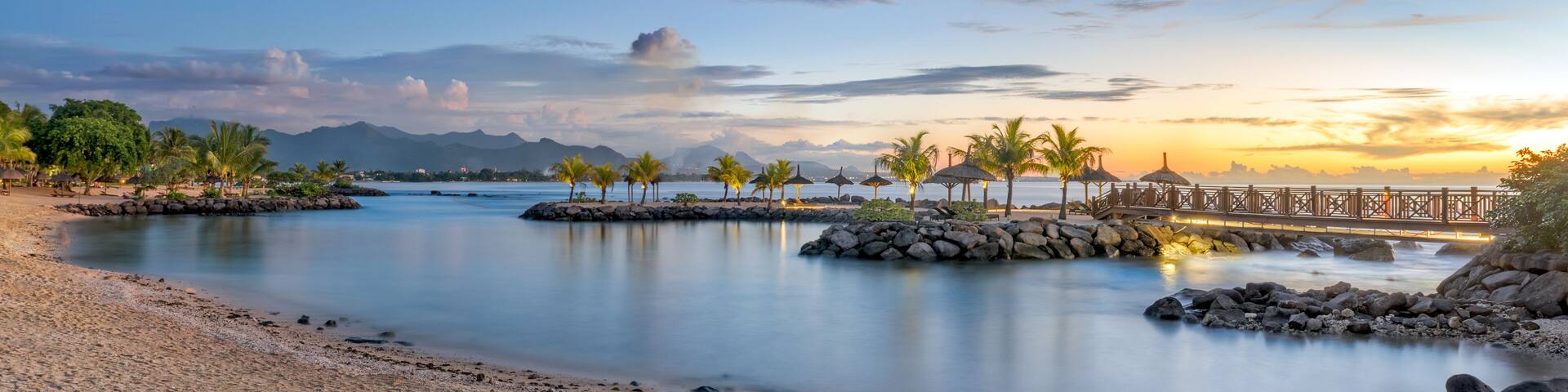 Long exposure panorama scene of the North coast in Balaclava, Mauritius