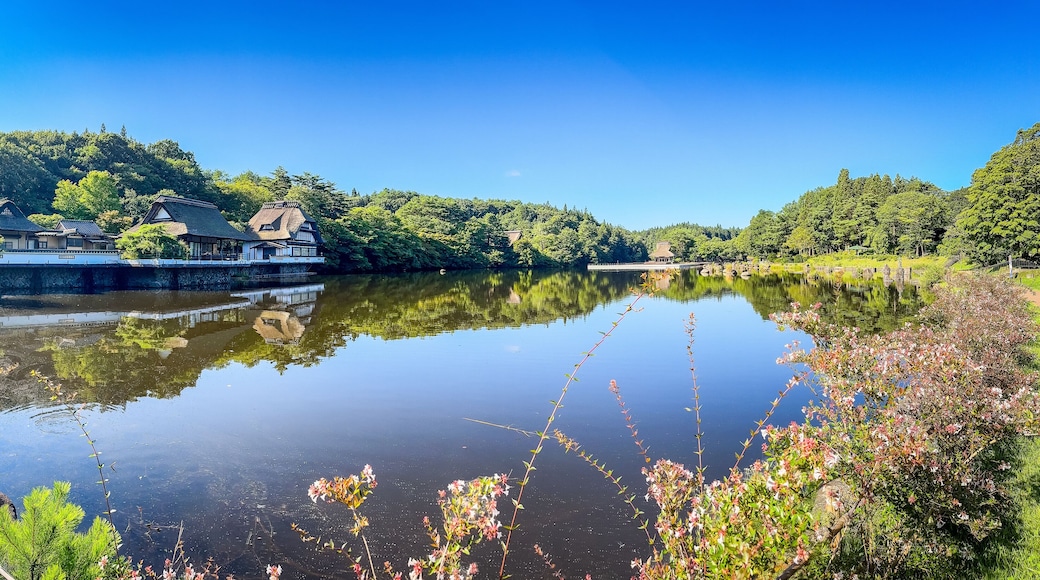 Hoshino Aomoriya lake and temple in Furumagiyama, Misawa, Aomori, Japan