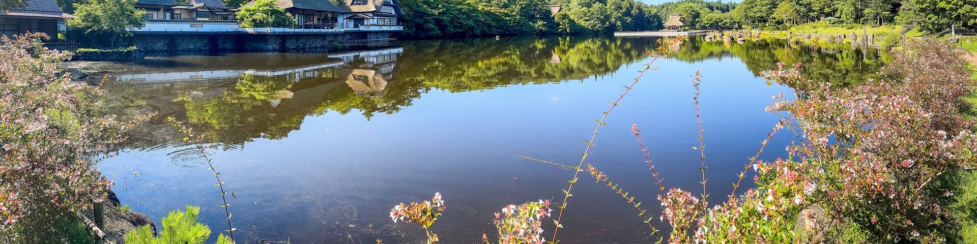 Hoshino Aomoriya lake and temple in Furumagiyama, Misawa, Aomori, Japan