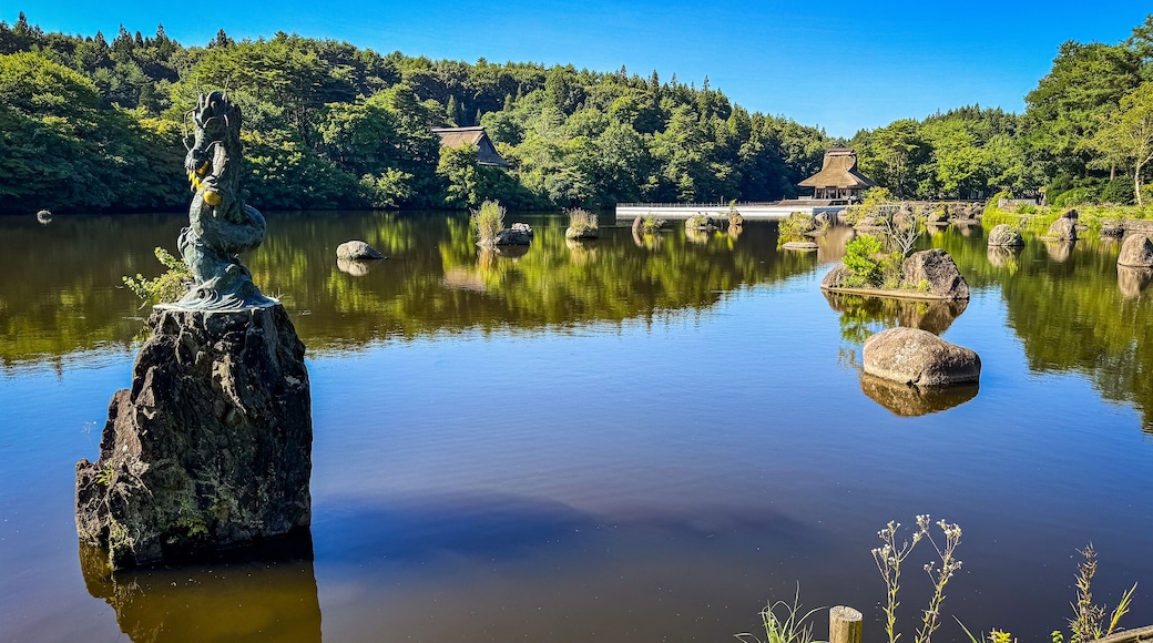 Hoshino Aomoriya lake and temple in Furumagiyama, Misawa, Aomori, Japan
