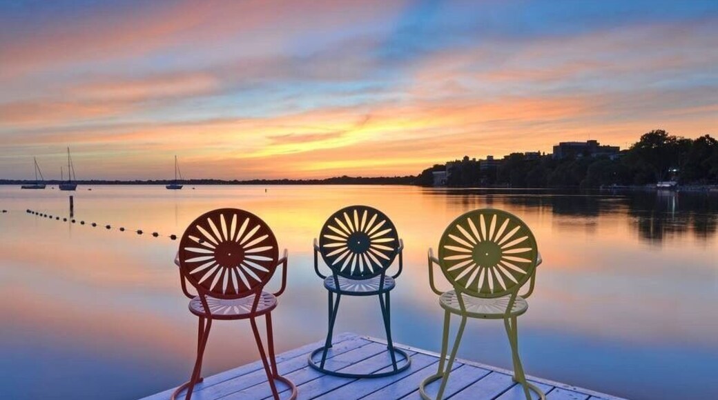 Madison Union terrace. Madison has so many things to do- rent out some boats, canoes, go hiking, walk the trails, or sit by the water and enjoy the beauty!