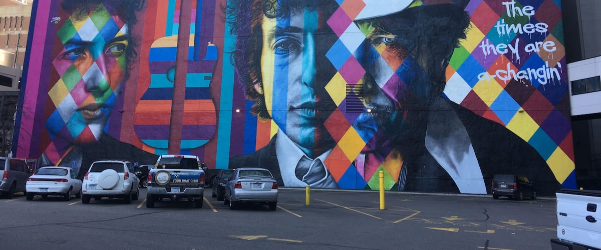 Bob Dylan mural on Hennepin in Minneapolis Minnesota.