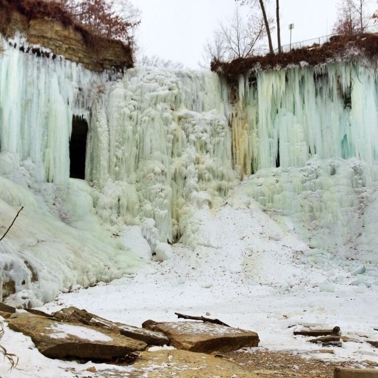 Very cool to see a #waterfall frozen. Temperature was -6, but felt like -20 with windchill. Good idea to bundle up! #winter #minnesota #Minneapolis #park
