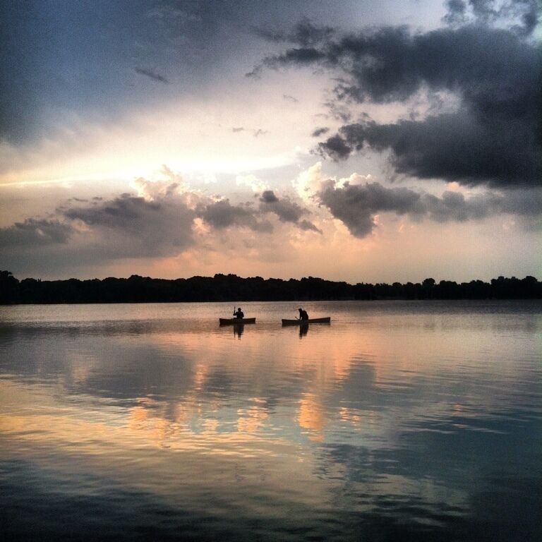 Canoes on Lake Nokomis at sunset. Minneapolis, MN. August 23, 2012. Photo by www.bradleyhanson.com