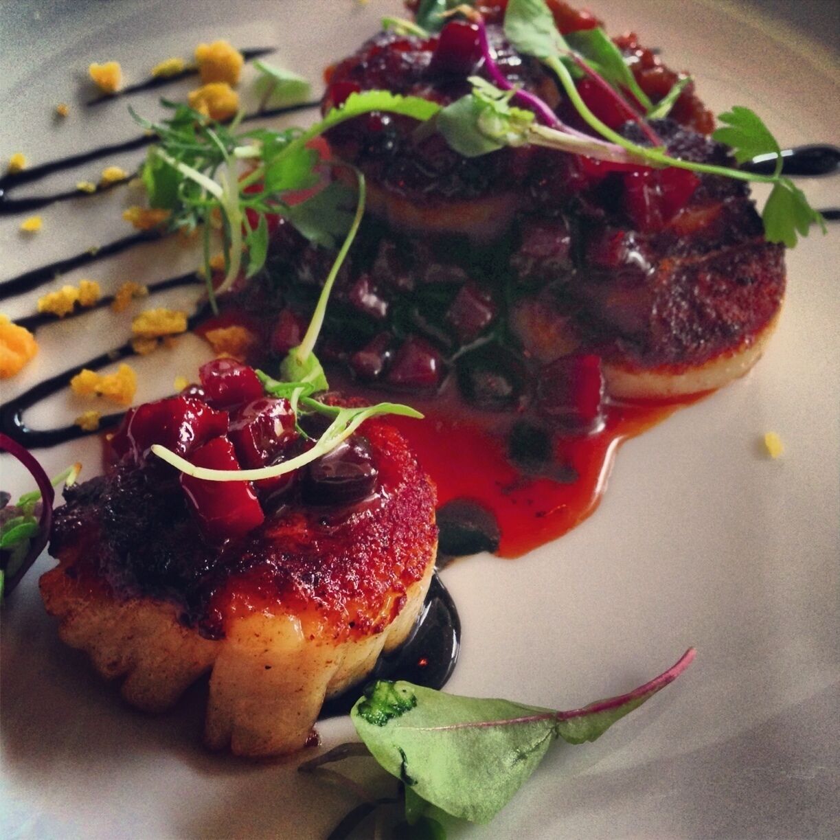 Scallops are heavenly at Tilia in Minneapolis. 43rd and Upton in the Linden Hills neighborhood, two blocks from beautiful Lake Harriet. Bring an appetite and a healthy checking account because you'll want one of everything. Highly recommended.