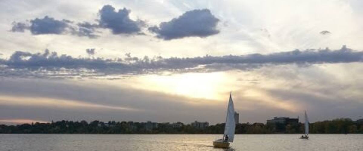 A peaceful evening on the shores of lake calhoun.