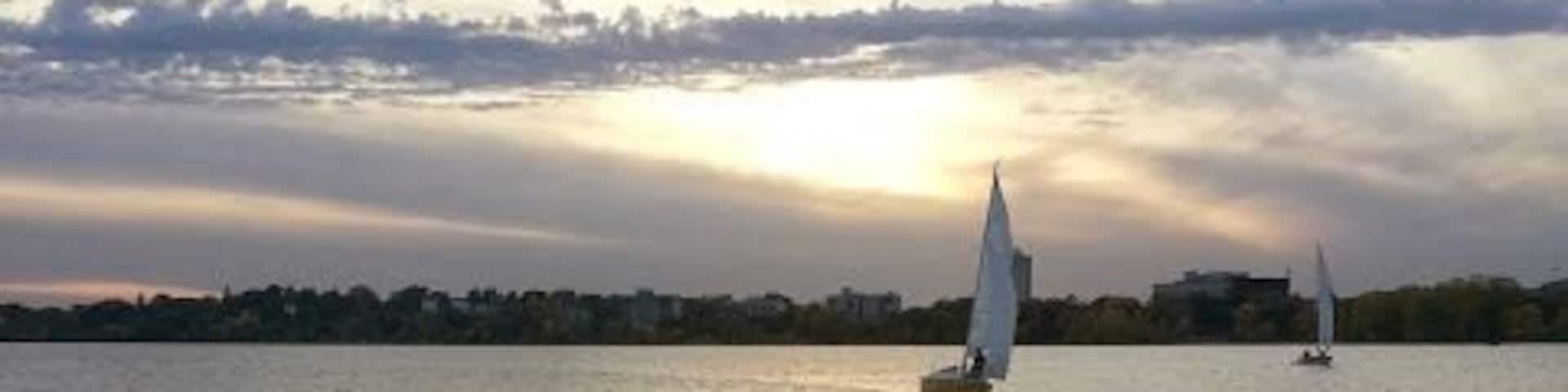 A peaceful evening on the shores of lake calhoun.