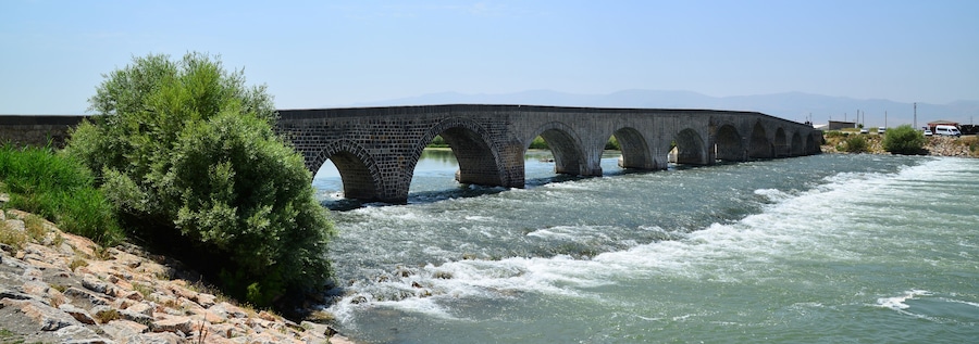 The Historical Murat Bridge, located in Mus, Turkey, was built during the Seljuk period in the 13th century.