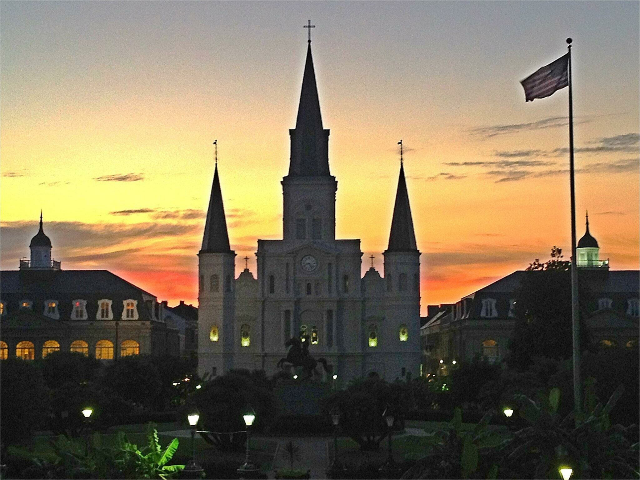 St. Louis Cathedral at dusk. 