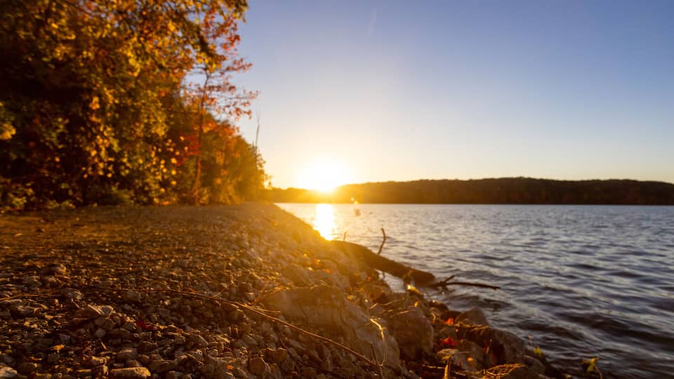 Fall sunset by the lake.