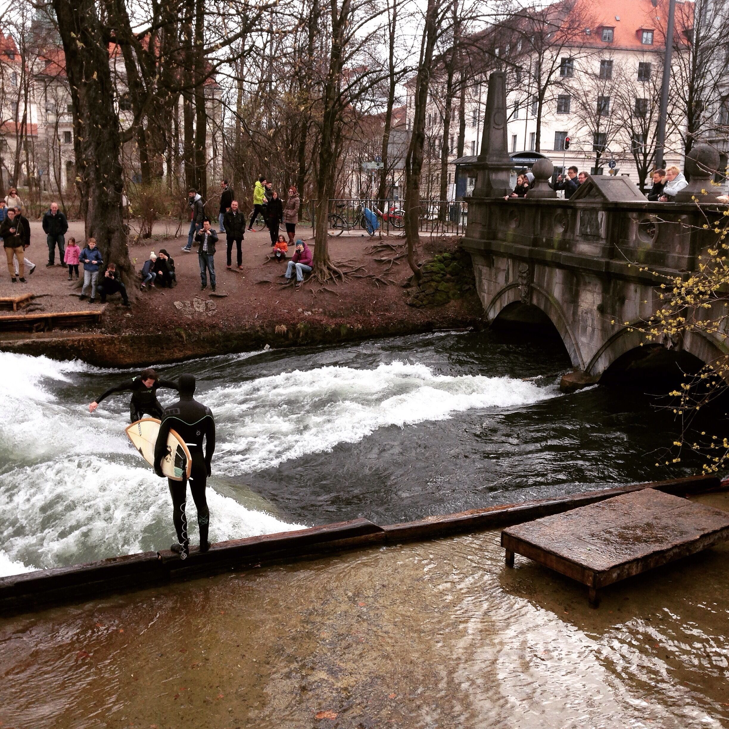 In Munich's Englischer Garten you can find locals catching a wave or two. #munich #germany #surfing