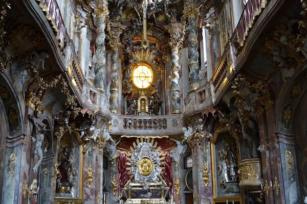 St. Johann Nepomuk, better known as the Asam Church (German: Asamkirche), is a Baroque church in Munich, southern Germany, built from 1733 to 1746 by the brothers, sculptor Egid Quirin Asam, and painter Cosmas Damian Asam as their private church. It is considered to be one of the most important buildings of the southern German Late Baroque