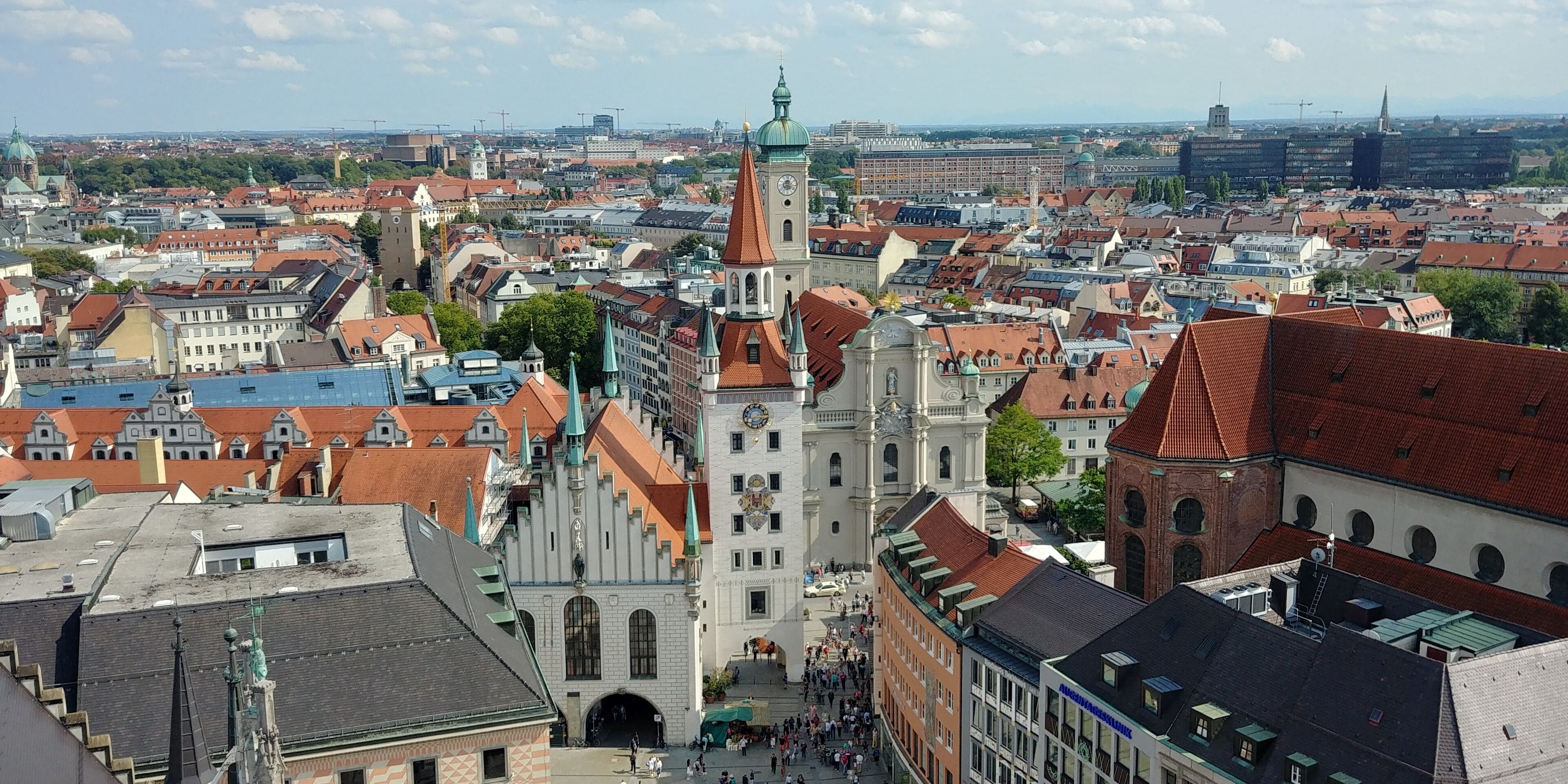 View of the Marienplatz in Munich from the new town hall
