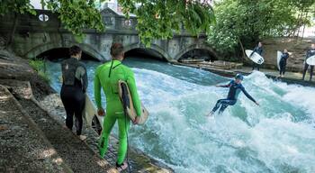 The Eisbach is a river that flows through the English Garden, and the river surfing can be found on the southern end of the park. The Eisbach is actually a man-made river, and the standing wave where the river surfing takes place is around a meter high. Since it is a standing wave, surfers can stay on it for as long as they’re able to keep their balance because it doesn’t ebb and flow like ocean waves.
River surfing technically wasn’t allowed until 2010, when it was officially legalized, but surfers have used it since 1972. Now they even hold surfing competitions here.
#Nature