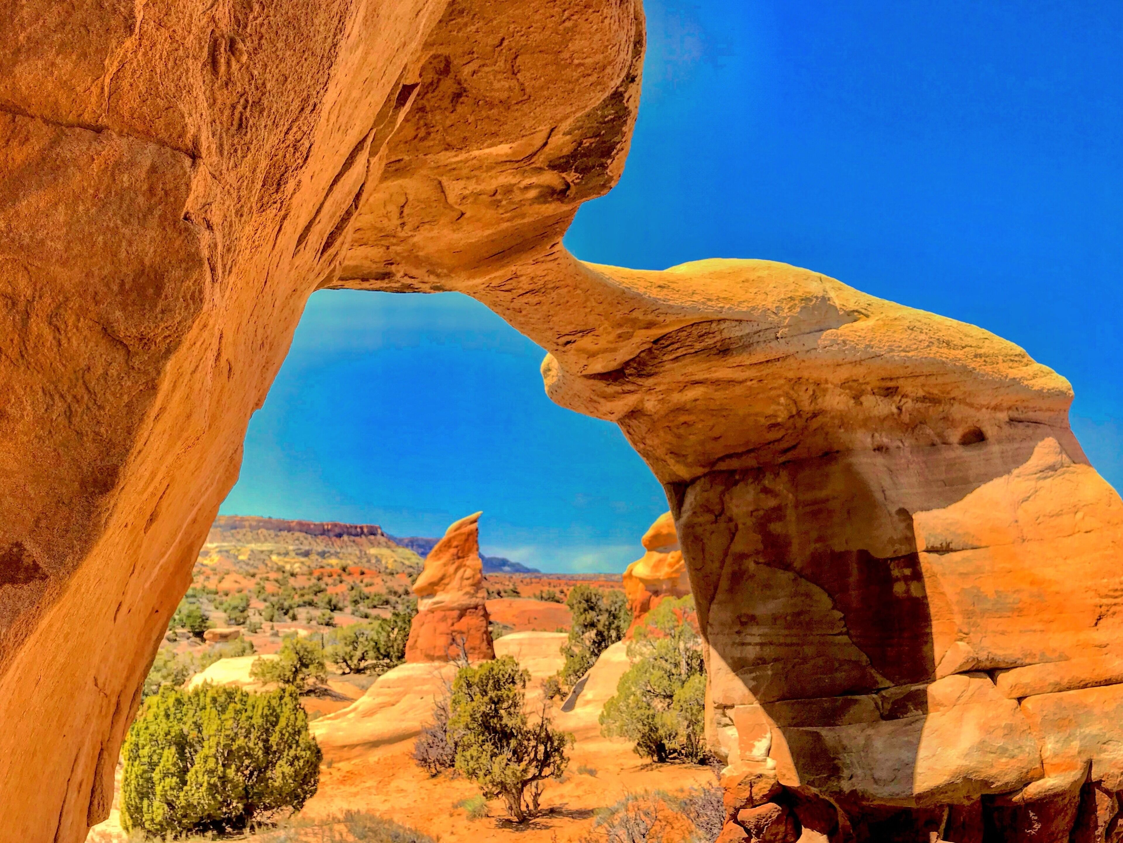 Devil’s Garden south of Escalante Utah. The prefect location for a spring break in the desert. This is the Metate Arch, there was another but not so special. Only about twelve mile down the “hole in the rock road”south of Escalante. Easily passable with a regular two wheel drive car. There are many and varied rock features,this is just one of many. 🌵☀️