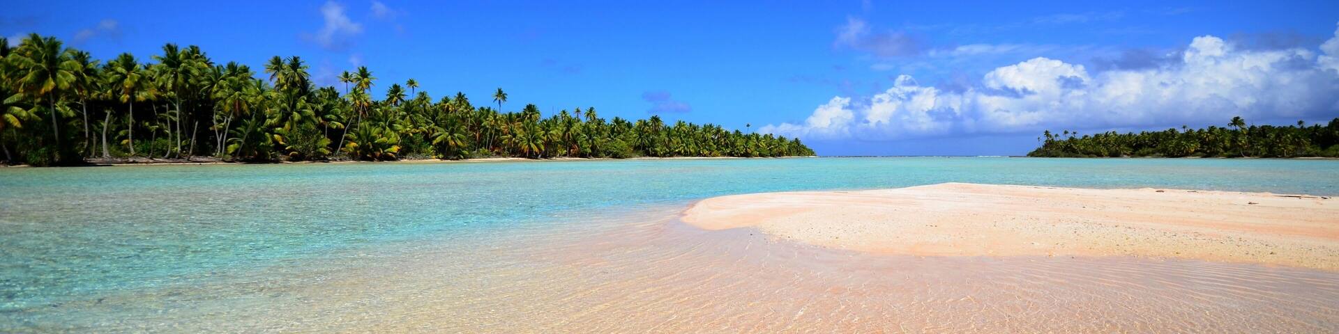 A beach in a tropical paradise setting in Polynesia Mataiva island Pacific Ocean