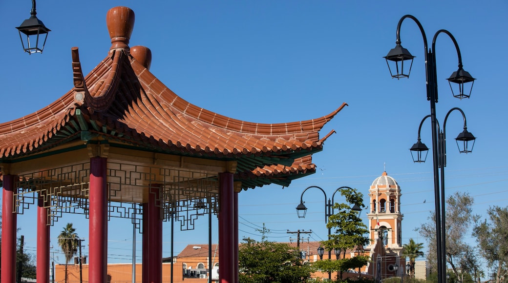 Daytime view of Chinese style architecture in downtown Mexicali, Baja California, Mexico.