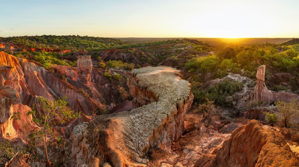 High resolution wide panorama of Marafa Depression (Hell's Kitchen sandstone canyon) in afternoon sunset light. Malindi, Kenya.