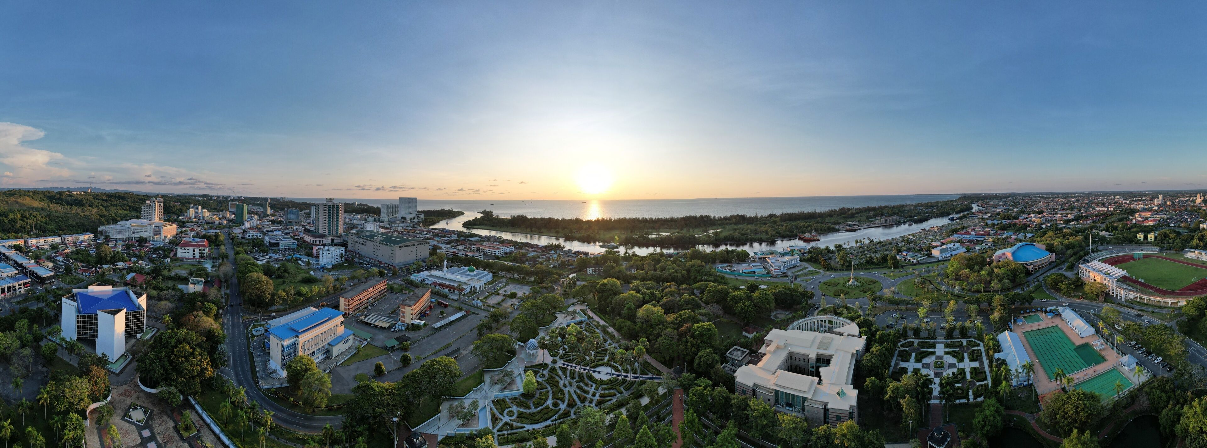 Miri, Sarawak Malaysia - May 2, 2022: The Landmark and Tourist Attraction areas of the of Miri City, with its famous beaches, rivers, city and scenic surroundings
