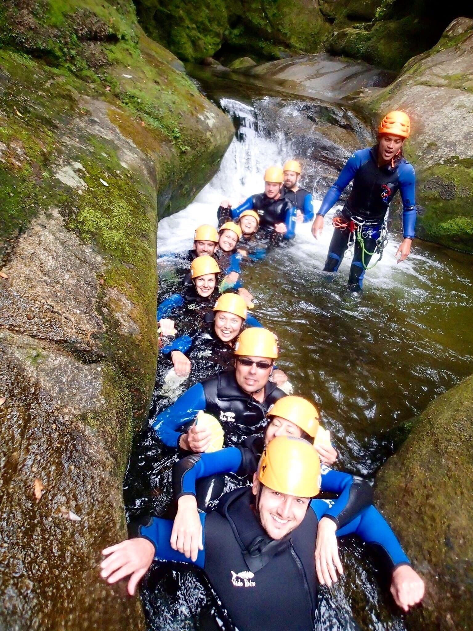 Cayoning in Able Tasman was awesome... However not for the faint of heart! Definitely scared me numerous time. Rappels and zip lines where awesome, slides were a little scary... But the jumps... OMG... So scary. I couldn't even do the second one (despite amazing and cute, lol, guides).  
Most everything you go solo - however this was the party slide lol