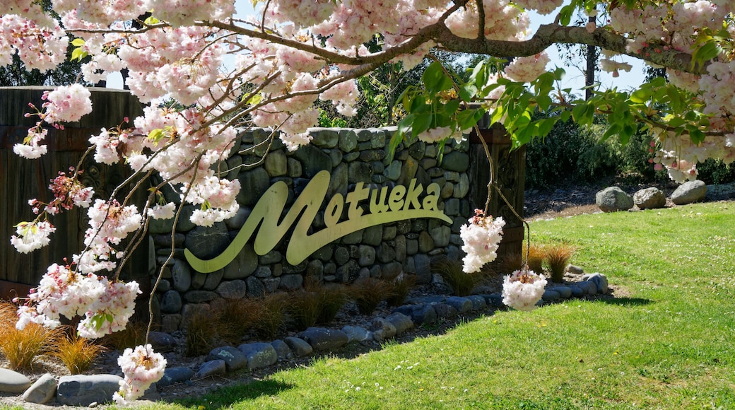 Motueka sign at the entrance to, Motueka, Tasman region, Aotearoa / New Zealand
