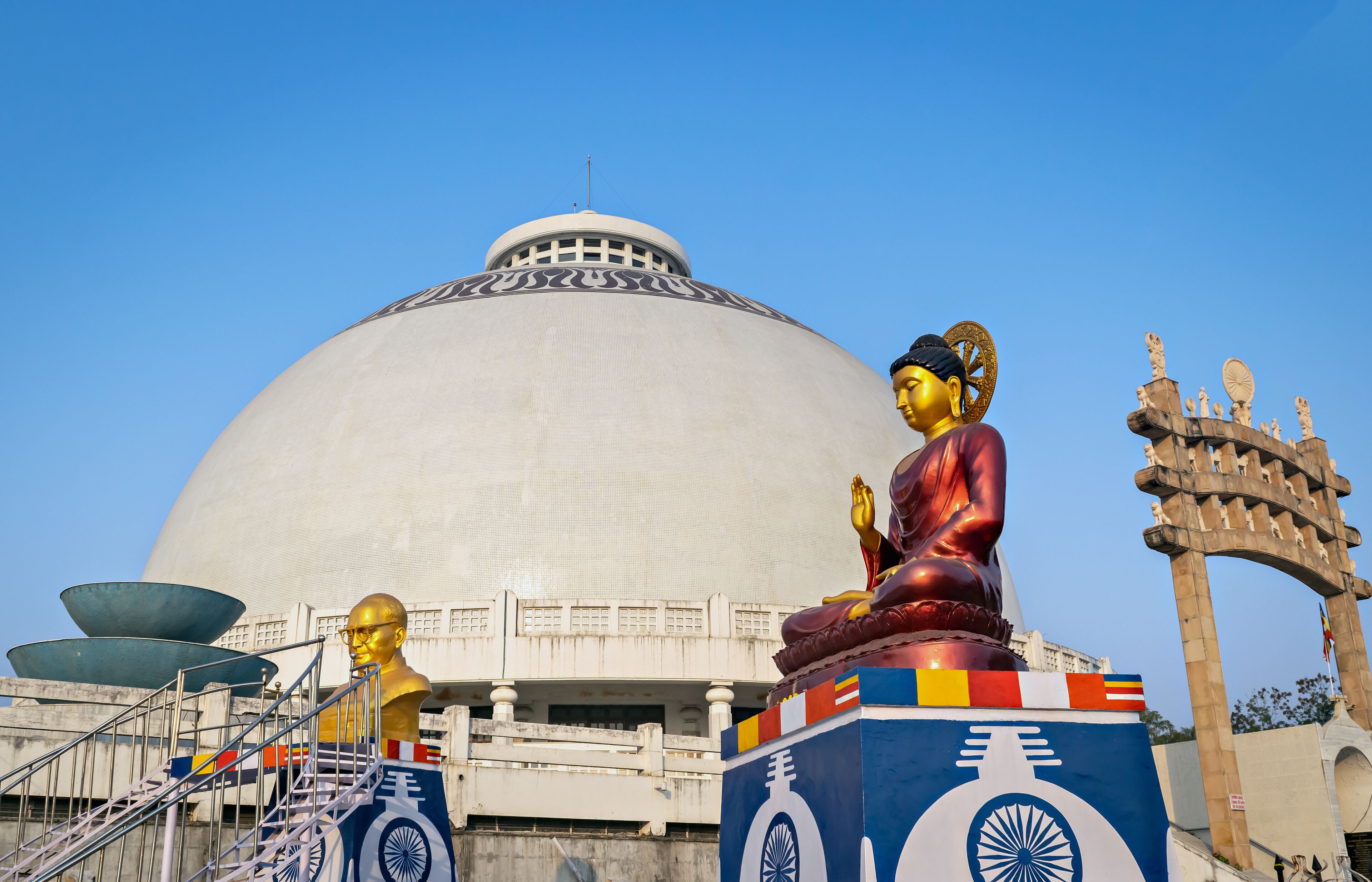 Statues at Deekshabhoomi-a sacred monument of Navayana Buddhism located at Nagpur city in Maharashtra state of India.