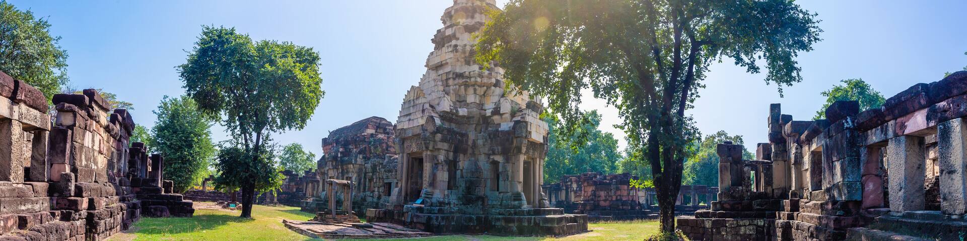 Panorama of Prasat Phanom Wan Historical Park, Nakhon ratchasima, Thailand. Built from sandstone in ancient Khmer times