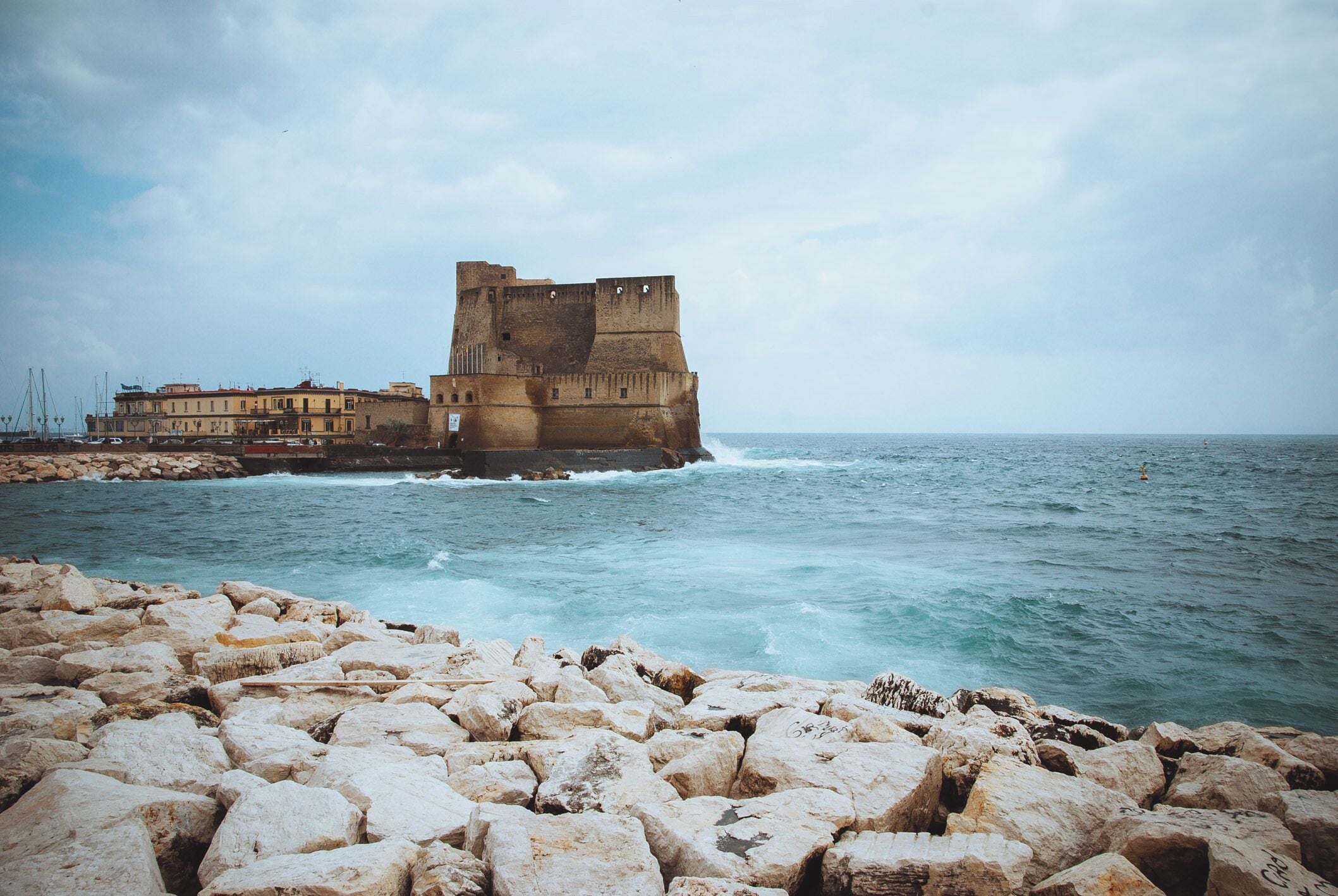 View of the Ove Castle from the seaside walk in Naples