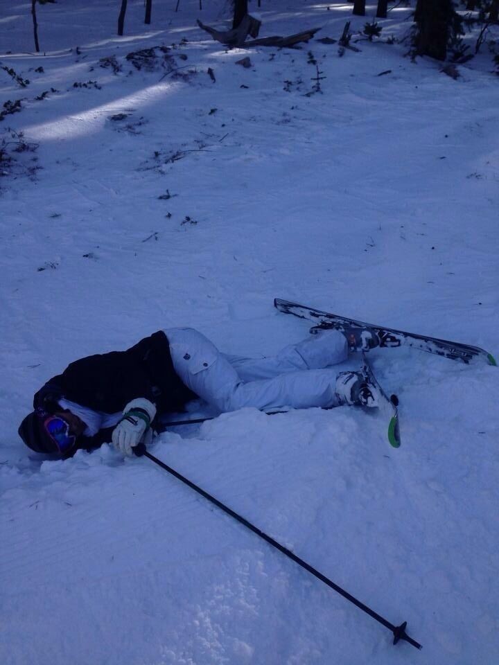 Wipeout!.. She rather snowboard anyway! #skitrip #wyoming #perfectsnow